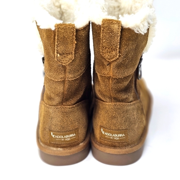 Koolaburra UGG Aribel Girls Boots | Suede Faux Fur Zip Winter Chestnut Size 4 - Picture 4 of 10